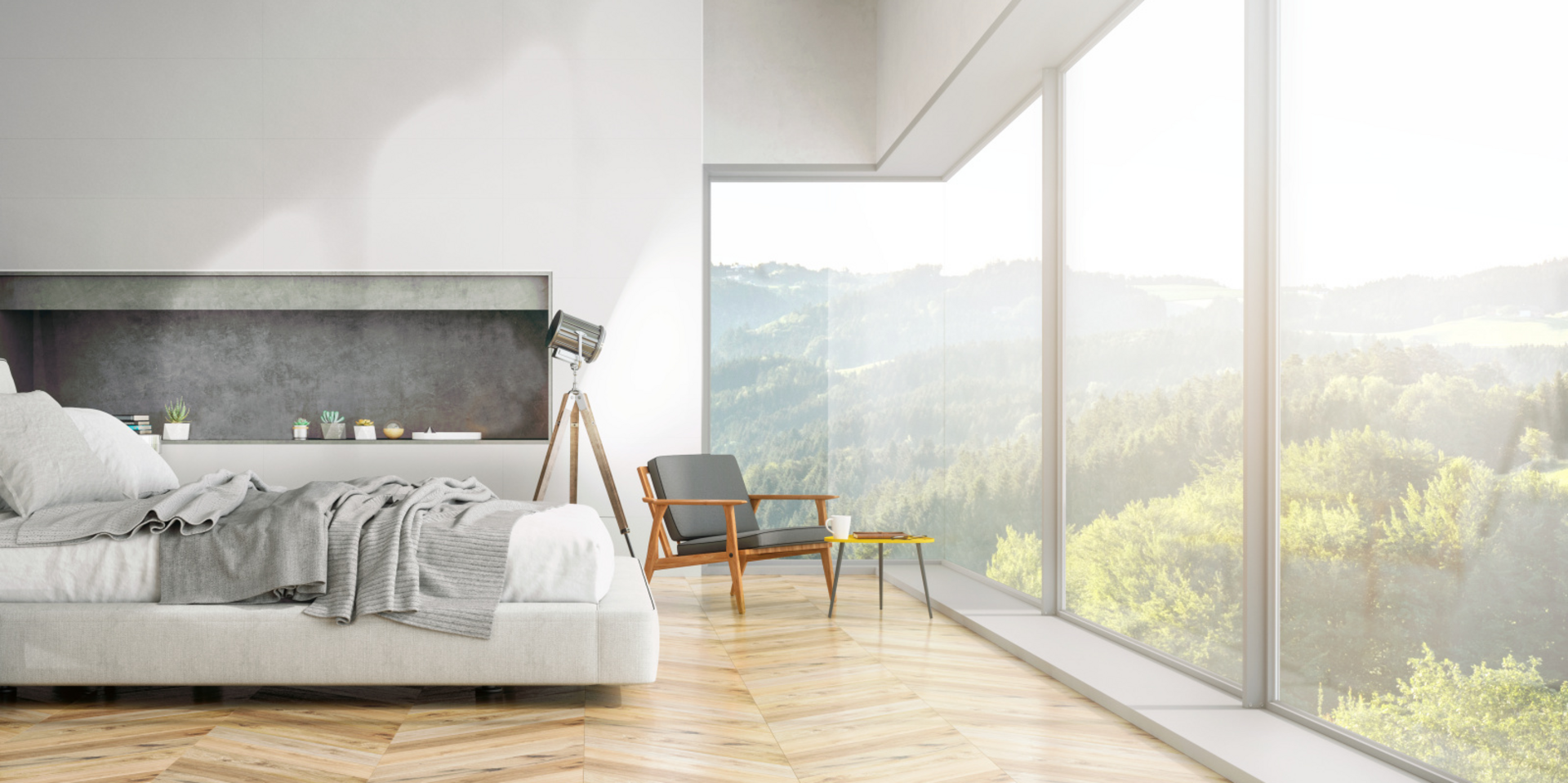 modern Bedroom interior with nature view